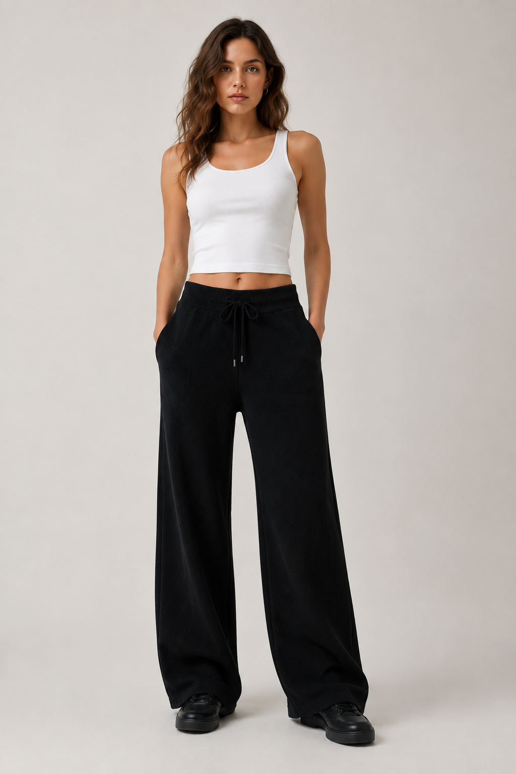 Pantaloni a Gamba Larga in Maglia Neri