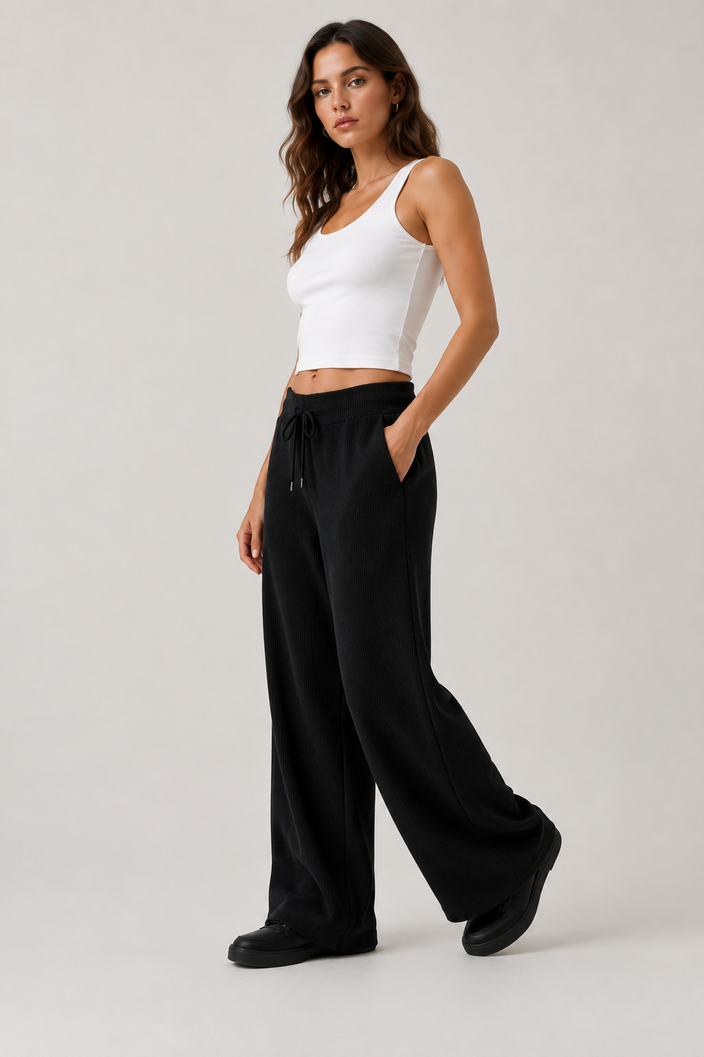 Pantaloni a Gamba Larga in Maglia Neri