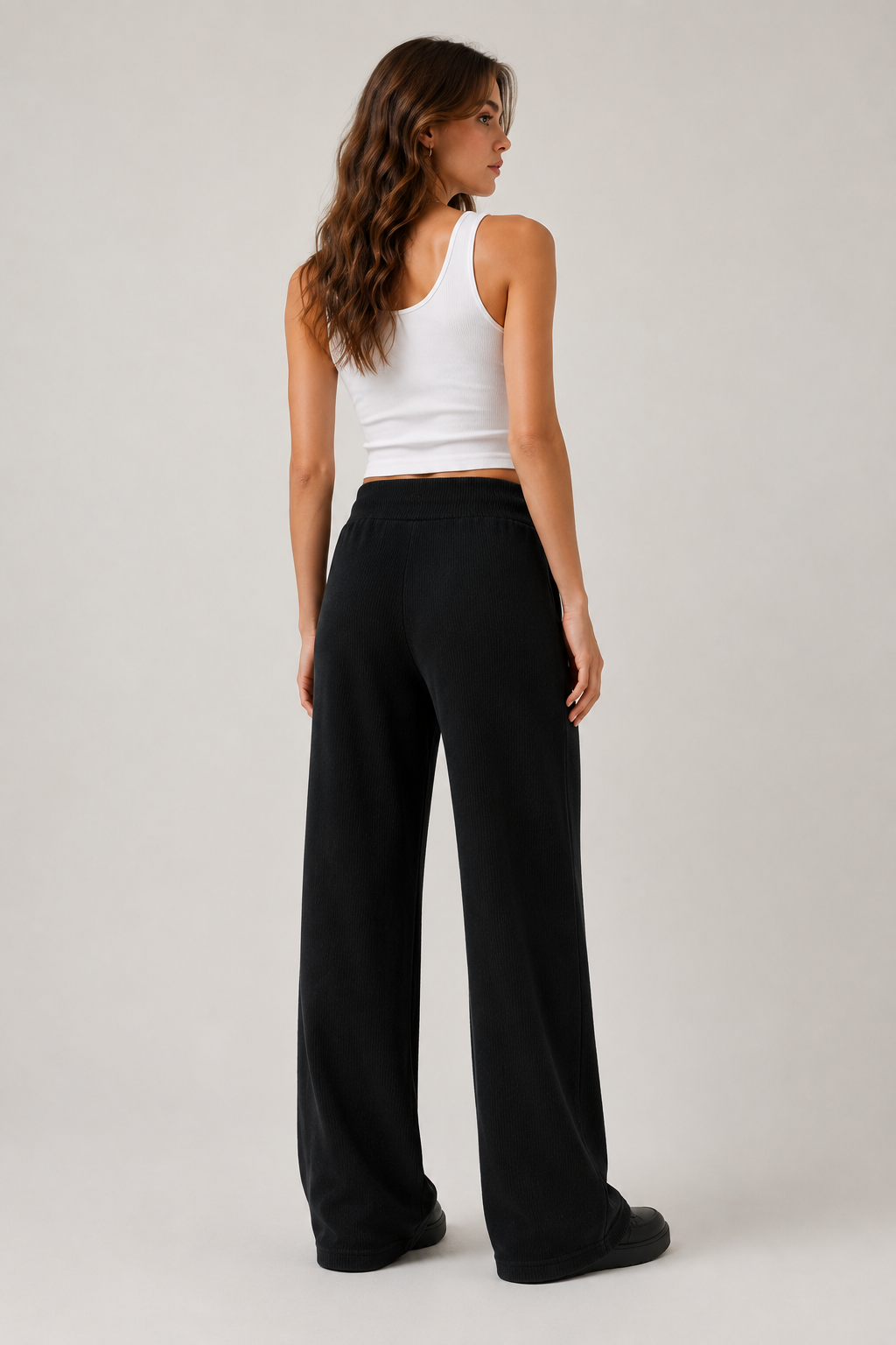 Pantaloni a Gamba Larga in Maglia Neri