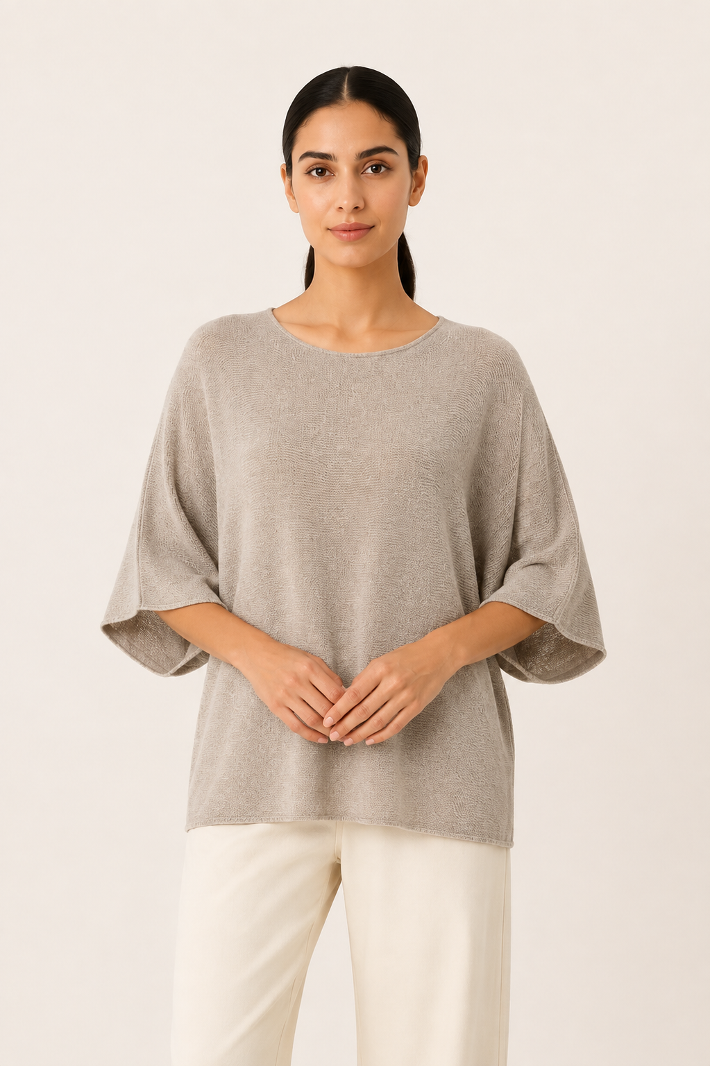 Maglia Oversize Beige Greige con Maniche Kimono