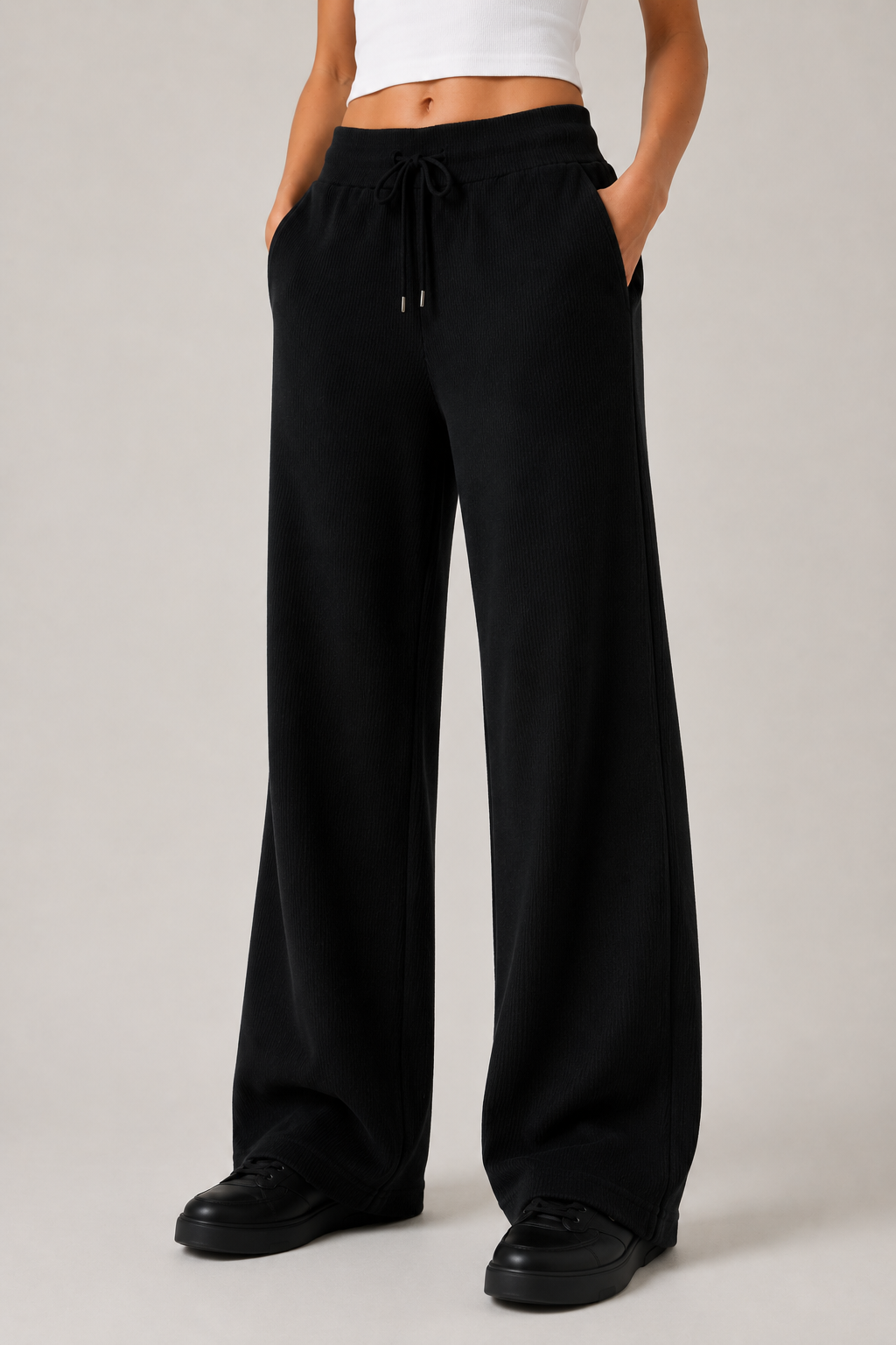 Pantaloni a Gamba Larga in Maglia Neri