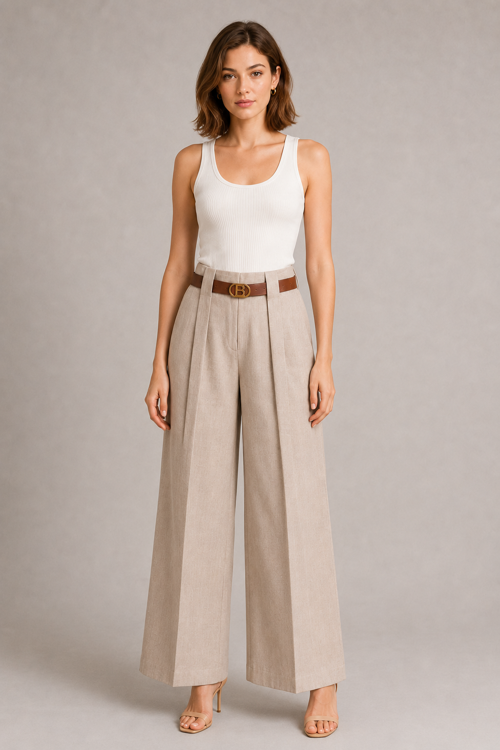 Pantaloni con Cintura Marrone Chiaro