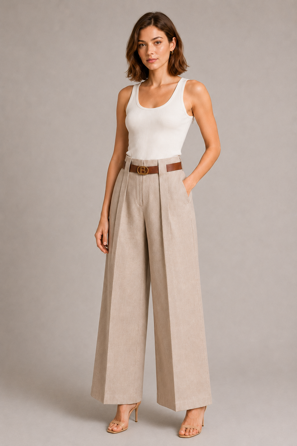 Pantaloni con Cintura Marrone Chiaro