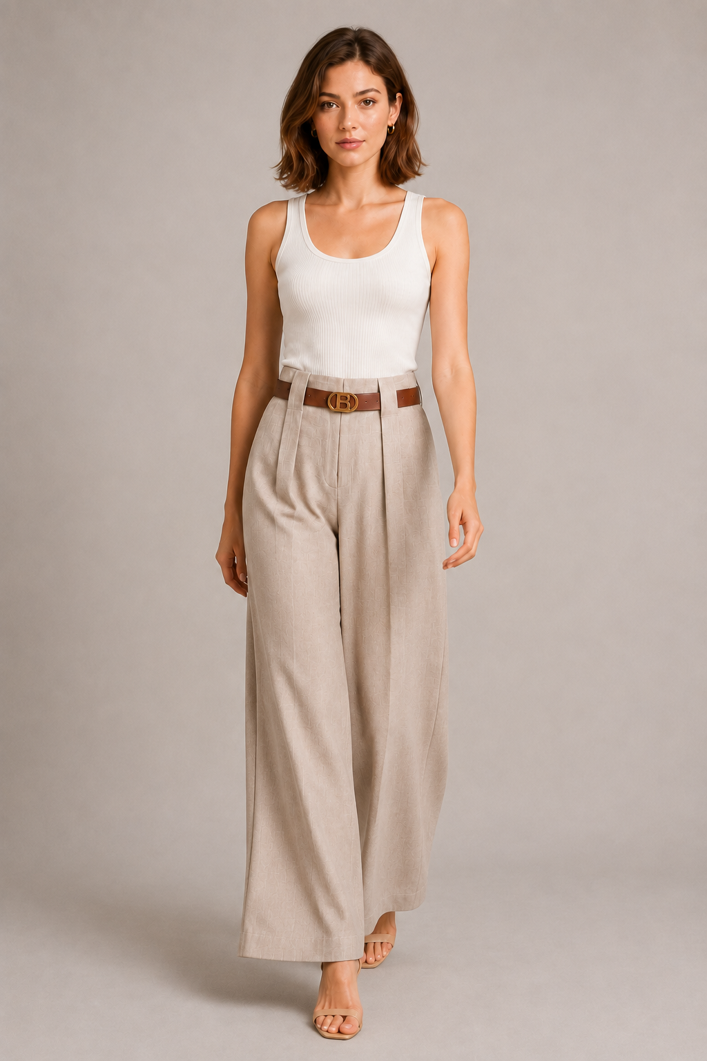 Pantaloni con Cintura Marrone Chiaro