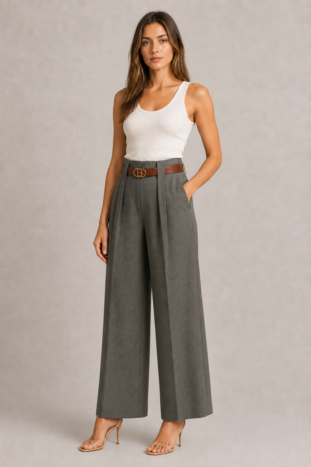 Pantaloni in Tessuto Premium con Cintura · Nero Elegante