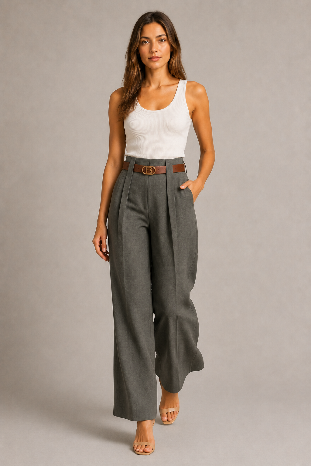 Pantaloni in Tessuto Premium con Cintura · Nero Elegante