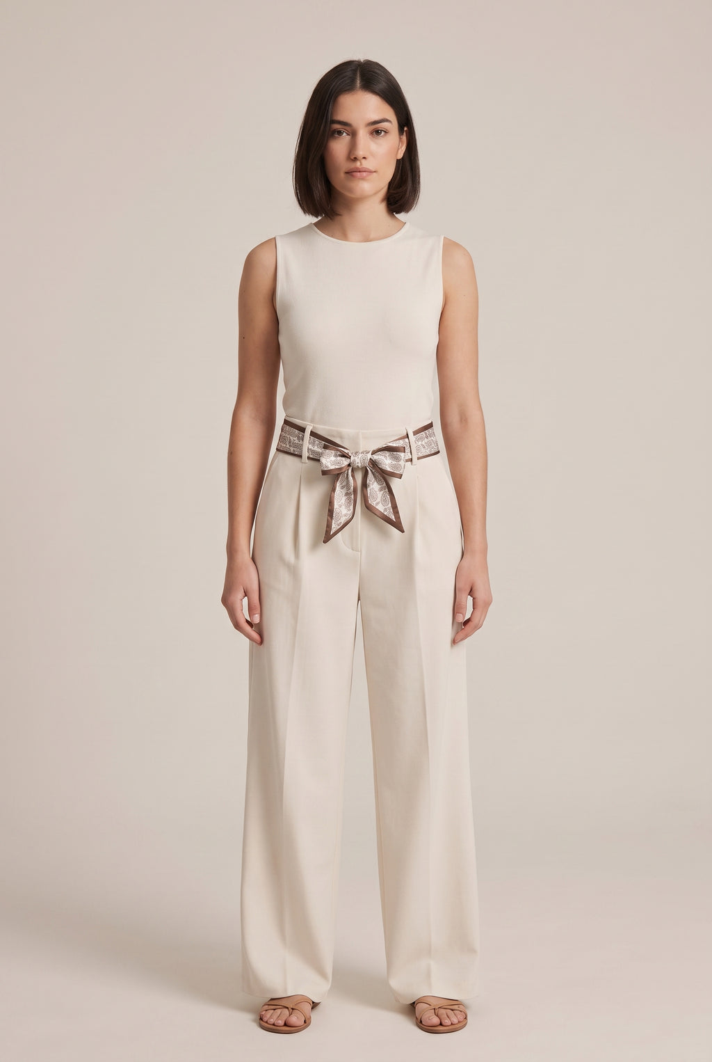Pantaloni Wide Leg Crema - Vista frontale completa