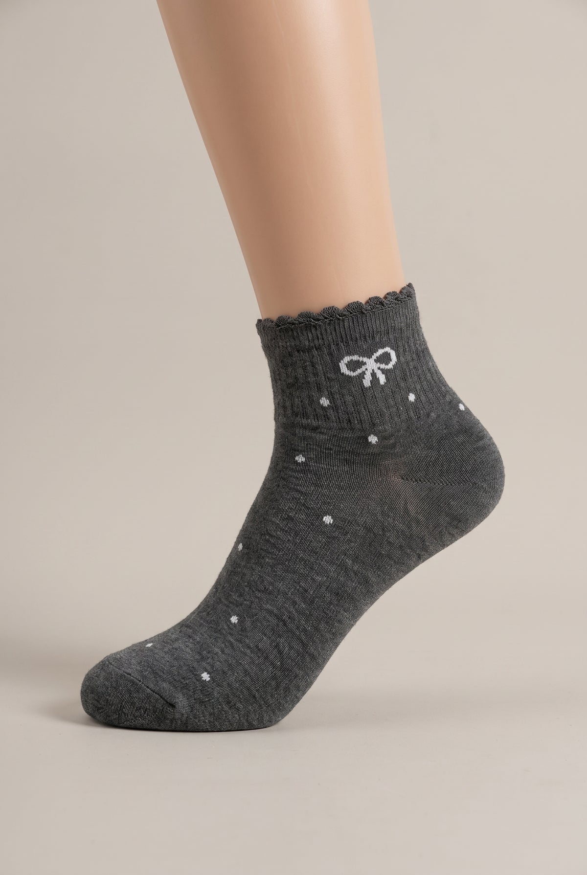 Calzini Con Fiocco - Grigio scuro con pois bianchi