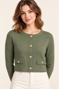 Cardigan verde con bottoni dorati